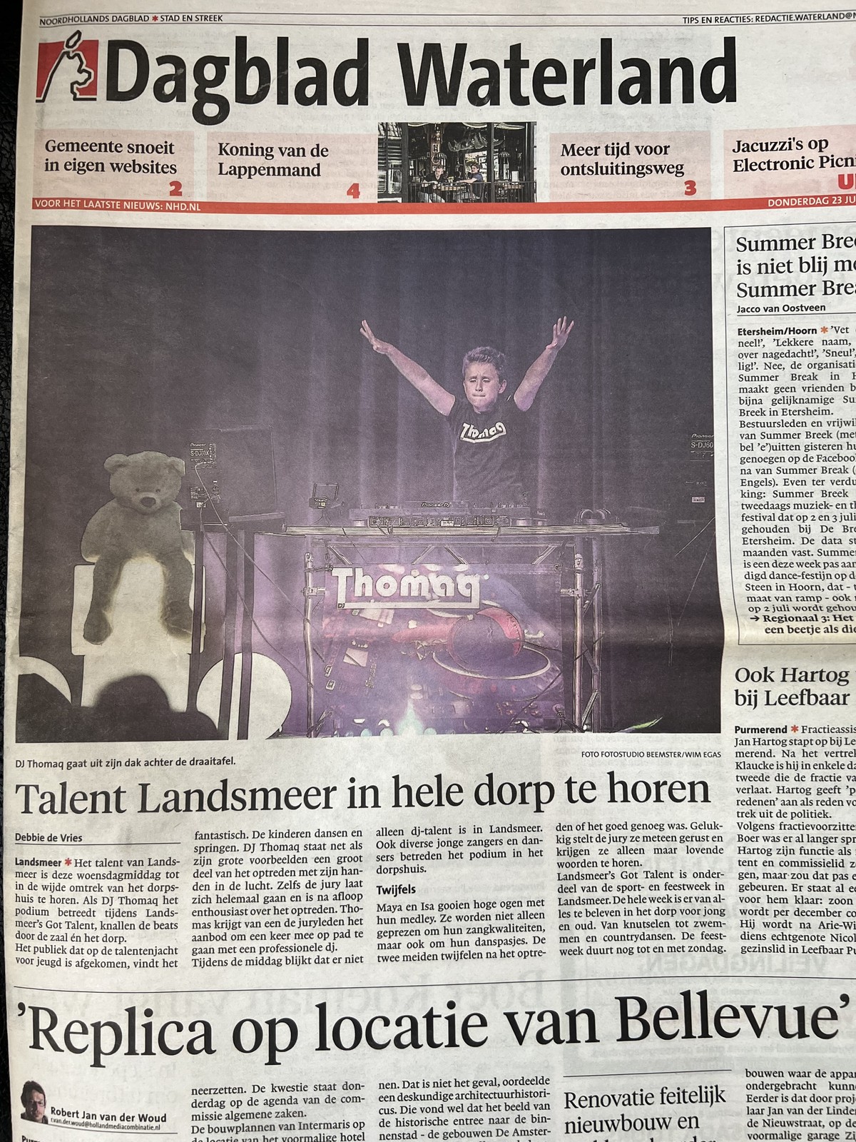 Tommy Tequila in Dagblad Waterland na Landsmeer's Got Talent